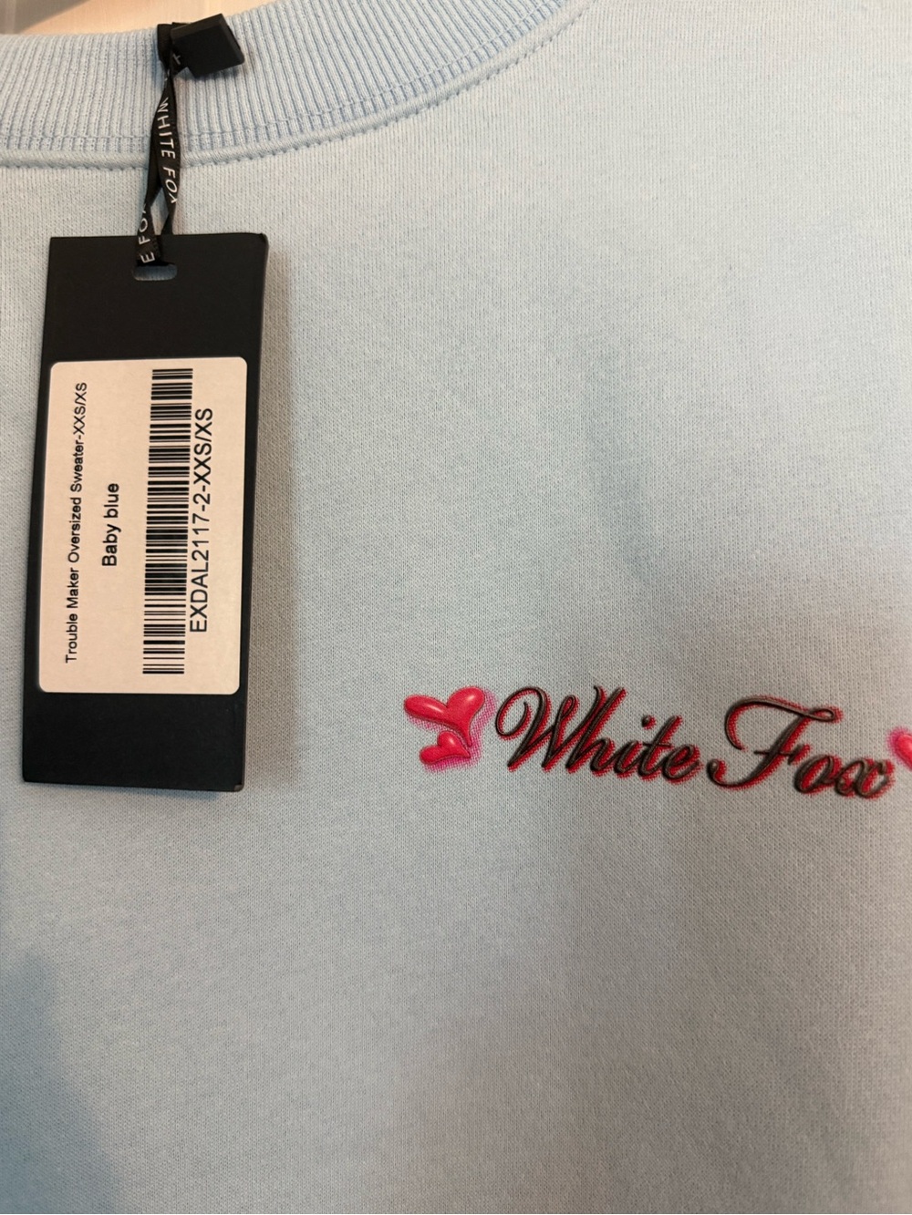 NWT White Fox Boutique Trouble Maker Oversized Sweater Baby Blue XXS/XS